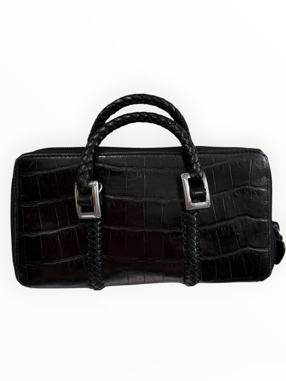 Vintage Brighton Black Croc-Embossed Leather clutch crossbody Removable strap - Picture 2 of 7